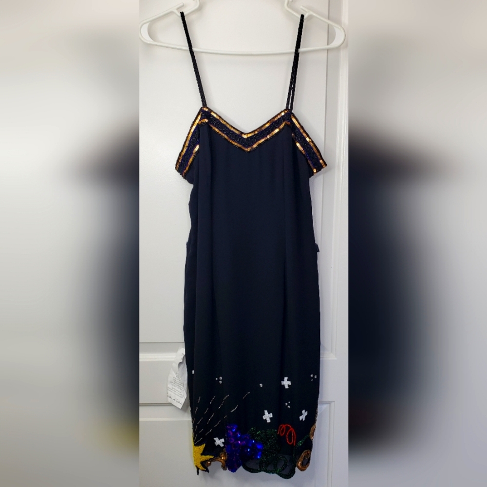 RARE FIND: 1980s Vintage Lillie Rubin black cocktail dress with Funky Pop Art